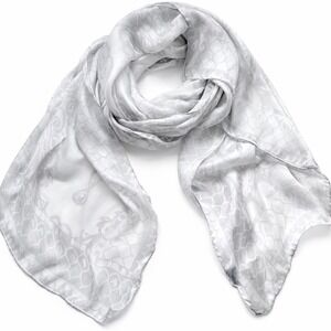 NWT Elizabetta Silk Scarf Silver Pearl Scrollwork Pattern Made in Italy Elegant